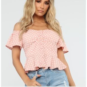 Off-the-Shoulder Pink Peplum Top